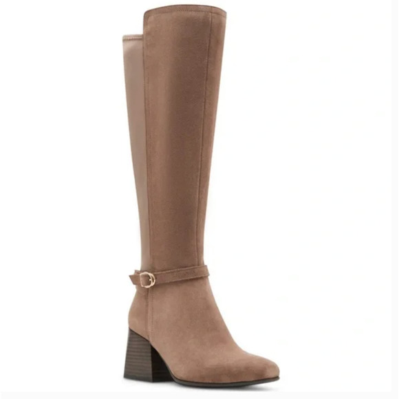Blondo Twyla Tall Suede Boots 9.5 Tan Beige NWT Waterproof  Heel Knee High Prep - Picture 1 of 8